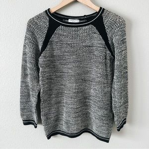 Katherine Barclay Gray & Black Long Sleeve Fitted Cozy Sweater Top Size Medium
